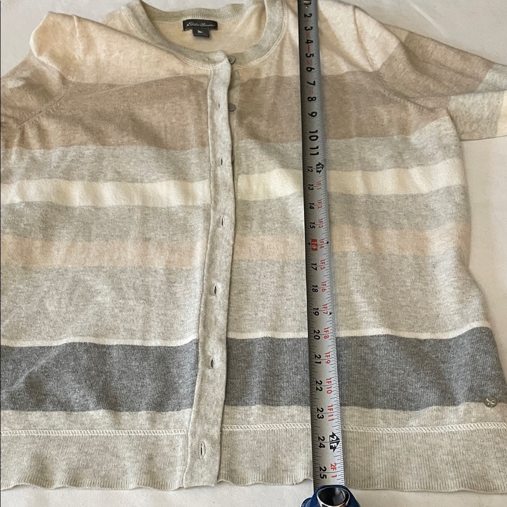 Women’s EUC EDDIE BAUER Neutral Large Striped Button-Front Cardigan Sz L. - Picture 10 of 12